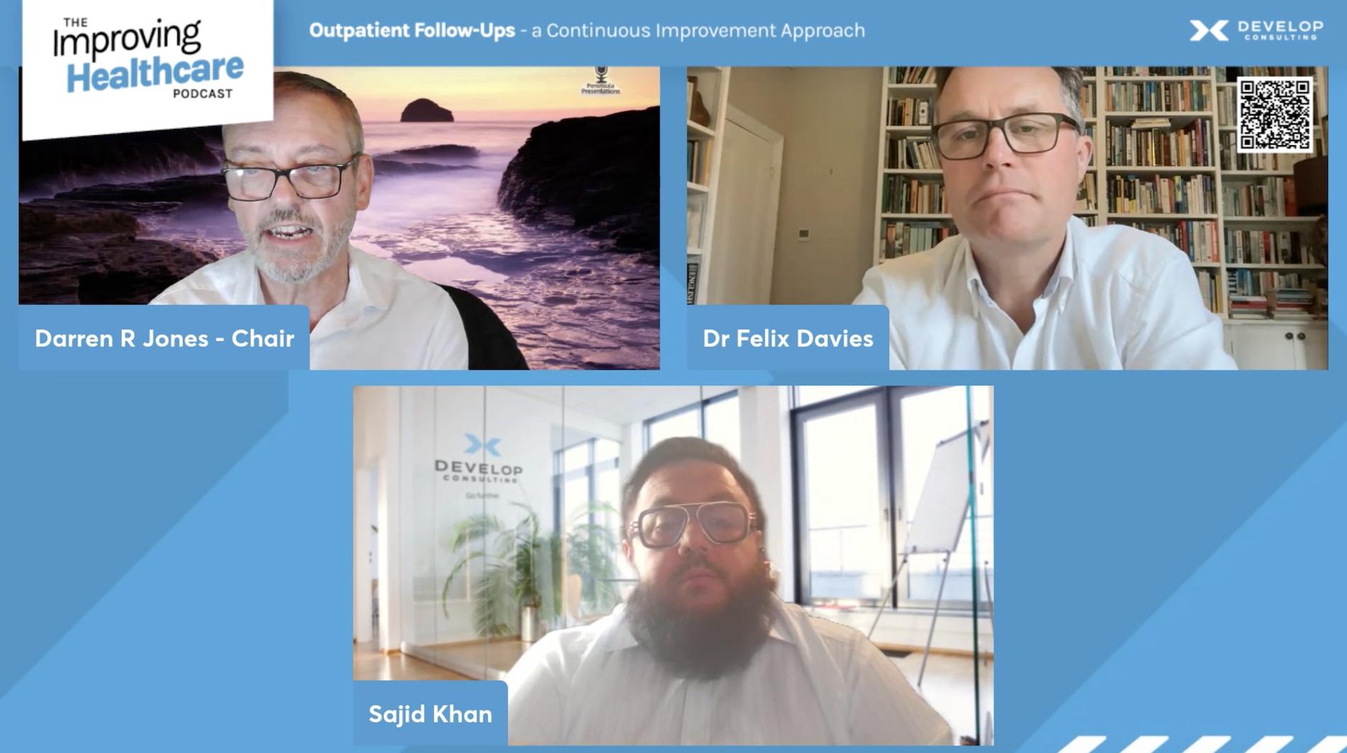 Dr Felix Davis and Sajid Khan discussing outpatient follow-ups on The Improving Healthcare Podcast with Darren Jones